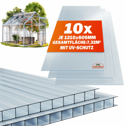 GARDEBRUK® 10x Doppelstegplatten 6mm Zuschneidbar 121x60,5cm Polycarbonat 7,3m² UV-beständig Klar Hohlkammerplatten Gewächshaus Platten Stegplatten