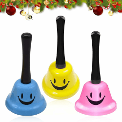 Udbrud 3 Stück Handglocke, Metall Tischglocke Rezeptionsklingel Lustig Lächeln Muster Tischklingel, Ring Service Glocke Multifunktionshandglocke für Schule, Kirche, Hotel, Weihnachten und Hochzeitsser