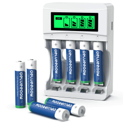 Delyeepow Akku Ladegerät, mit 1100mAh 8 Stück AAA Akkus Wiederaufladbar, NiMH 1.2V Batterie AAA Wiederaufladbar, 4-Ladeplatz mit LCD Anzeige für NI-MH AA AAA Wiederaufladbare Batterien