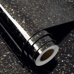 FunStick Klebefolie Möbel Terrazzo Möbelfolie Schwarz Gold Tapete Selbstklebend Küche Badezimmer Granit Schwarz Gold Marmor Folie für Möbel Küchenplatte Arbeitsplatte Klebefolie Küche Terrazzo 30CM×5M