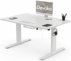 Devoko Höhenverstellbarer Schreibtisch 120x80cm mit Typ-C Ladeanschluss, Mobiler Elektrisch Computertisch mit Kabel Management Tray und 3-Funktions-Memory, Weiß