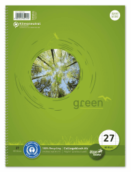 Staufen Green Collegeblock - DIN A4, Lineatur 27 (9mm liniert mit Randlinien), 80 Blatt, 4-fach Lochung, premiumweißes 70g/m² Recyclingpapier, 1 Stück
