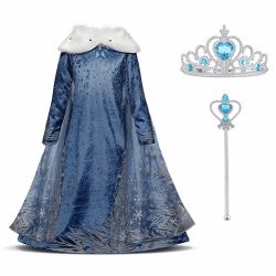 URAQT Kostüm Mädchen, Kleid mit Krone und Zauberstab, Kostüm Kinder Prinzessin Cosplay für Karneval Verkleidung Hochzeit Halloween Party 120 Blau