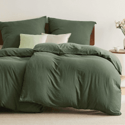 BEDSURE Bettwäsche 135x200 4teilig Olivgrün - Weiche Vorgewaschene ÖKO-TEX Polyester Mikrofaser Bettwäsche-Set, 2 Bettbezug 135x200 cm mit Reißverschluss und 2 Kissenbezüge 80x80 cm