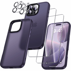UniqueMe für iPhone 16 Pro Hülle, 5-in-1-Set Handyhülle für iPhone 16 Pro Case Rundumschutz Schutzhülle Cover,1 Handyhülle & 2 Schutzfolie & 2 Kameraschutz - Matt Lila