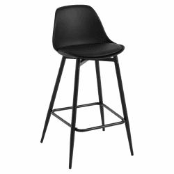 Klihome 1x Barhocker, Barstühle PP, Küchenhocker mit Rückenlehne, hoher Hocker mit Fußstütze, gepolstert, mit Metallbeinen, für Bar Küche Esszimmer Theke, Schwarz, K0001BH-1