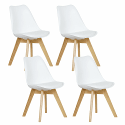 WOLTU Esszimmerstühle 4er Set, Skandinavische Küchenstühle, Wohnzimmerstuhl, Retro Design, Sitzfläche aus Kunstleder, Polsterstuhl Lehnstuhl,Massivholz Beine, Weiß BH29ws-4