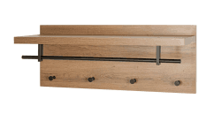 HAKU Möbel Wandgarderobe eiche, schwarz, MDF, Metall - Maße: B 75 cm x H 30 cm x T 26 cm, Style: Modern
