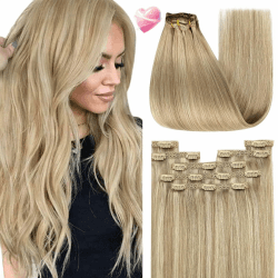 YoungSee Echthaar Extensions Clip Blond 30 cm Clip in Extensions Echthaar Goldblond Strahnchen Mittelblond Clip in Hair Extensions Echthaar fur Damen Clip Echthaar Extensions Blond 80g #16/22 30 cm-80g 1-Clip-1-#16/22