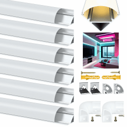 Angdarun LED Profil 6 x 1M, LED Aluminium Profil V-Form, Led Aluminium Leisten, für Led Kanal/Led Schiene, mit Milchige Weiß Led Strip Abdeckung, Eckverbinder, Montagematerial für LED-Streifen