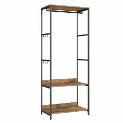 SONGMICS Kleiderschrank offen, Kleiderständer, Garderobenständer, Garderobe mit Kleiderstange, Ablagen, abnehmbare Haken, 40 x 60 x 181 cm, vintagebraun RGR006B01