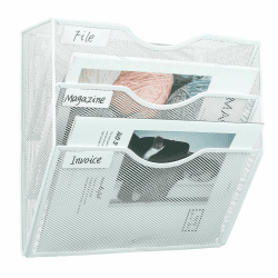 EasyPAG 3 Fächer Metall A4 Zeitschriftenhalter Wand Zeitschriften Wandhalter Aktenablage Dokumentenhalter Hängend Magazin Organizer Flyerhalter Prospektspender,Weiß