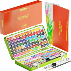 Artistro Aquarellfarben Set 160 Farben mit Pinsel und Aquarellpapier, Tragbarer Box Aquarellset, Aquarell set für Reisen, Wasserfarben für Künstler und Hobbymaler