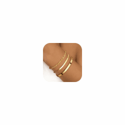 Finrezio 3-5 Stück Armband Damen Gold 14 Karat Vergoldet Stapelarmbänder Edelstahl Figaro Perlen Ketten Armbänder Verstellbare Armband Set Wasserdichter Gold Schmuck für Damen Stil C:3 Stück-Twist