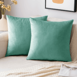 EMEMA Samt Kissenbezug Kissenhülle Dekorative Dekokissen Sofakissen Lendenkissen Wurfkissenbezug mit Verstecktem Reißverschluss Schlafzimmer Sofa 2er Set 45x45 cm Grünlichesblau 45 x 45 cm, 2 Stück A-grünlichesblau