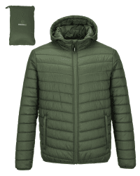 Outdoor Ventures Herren Steppjacke Wasserdichte Pufferjacke Verstaubare Leichte Wasserdichte Kapuzenjacke Winterjacke mit Taschen XXL Armeegrün