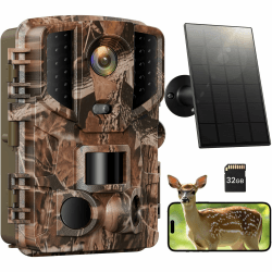 Solareye WLAN Wildkamera mit Handyübertragung App, 2,7K 48MP Wildkamera mit Bewegungsmelder Nachtsicht, Solar Wildkamera mit 850nm No Glow Infrarot LEDs,32GB SD-Karte,0,2s Auslösezeit,IP66 Wasserdicht