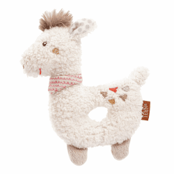 Fehn Baby Ring Greifling Lama - Kuscheltier Babyspielzeug mit Rassel - Motorikspielzeug für das spielerische Lernen - Plüschtier als Einschlafhilfe - Spielzeug für Babys & Kleinkinder ab 0+ Monaten