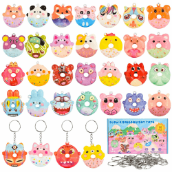 Tigvio 32 Stück Squishies Spielzeug Krapfen Squishy Set, Anti Stress Spielzeug Niedlich Geschmeidigkeit Squishy Toy mit Metall Schlüsselanhänger für Mitbringsel Kindergeburtstag ab 3 Jahre