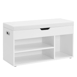 VASAGLE Schuhbank mit Sitzfläche, Sitzbank mit Stauraum, gepolstert, 3 offene Fächer, Fach unter Sitzkissen, Schuhregal für Wohnzimmer, Flur, bis 136 kg belastbar, wolkenweiß LHS30W