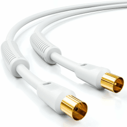 deleyCON 5m TV Antennenkabel Koaxial Kabel HDTV 4-fach Schirmung 2x Ferritkern Mantelstromfilter DVB-T DVB-T2 Radio DAB - Weiß