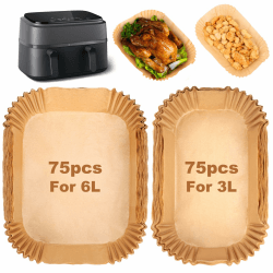 BYKITCHEN Airfryer Backpapier für Philips Dual Basket 3000-Serie, Tefal 5,2/3,1 L Dual Easy Fryer, Heißluftfritteuse Zubehör für Phillips/Tefal Airfryer, Zubehör für Cookwise 2 kammern (150PCS)