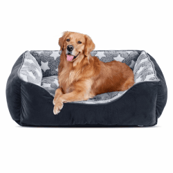 FURTIME Hundebett Mittelgroße Hunde Hundekorb Waschbar Hundekörbchen rutschfeste Hundebetten Flauschig Hundematratze mit Erhöhte Ränder Weiches Hundesofa für Hunde Katze L(76x61x23cm) Schwarz/Sterne