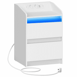 Hzuaneri Nachttische mit LED-Lichtern, Ladestation und 2 Schubladen, Beistelltisch mit USB-Anschlüssen & Steckdosen, Stilvoll und vielseitig, ideal für Wohnzimmer und Schlafzimmer, Weiß NS30003X