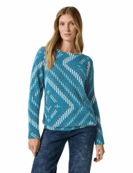Cecil Damen Federgarn Shirt mit Muster XS Celestial Aqua Blue