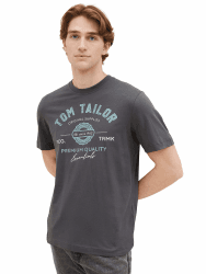 TOM TAILOR Herren T-Shirt mit Logo-Print aus Baumwolle M 10899 - Tarmac Grey