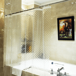 ecooe Duschvorhänge 3D Rhombus Duschvorhang Transparent 100% Eva-Material Wasserdicht Anti Schimmel, 180 x 180cm mit 12 Ringe Badvorhang für Badezimmer, Dicke 0,15 mm