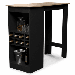 blumfeldt Bartisch, Stehtisch für Küche, 110cm Massivholz Tisch, Bistro & Bar Stehtisch Rechteckig, Kleiner Holz-Bartisch, Hochtisch mit 3 Verstellbaren Regalen, Melamin Beschichtung, Esstisch Klein