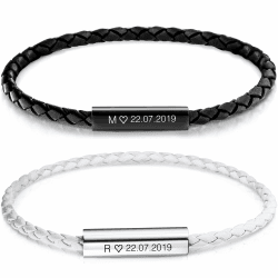 BAVELA Partnerarmbänder mit Gravur | Personalisierte Armbänder Magnetisch | Partnerarmband für Paare | Pärchen Armband | für Herren und Damen | Leder Armband mit Gravur