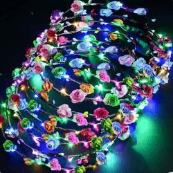 PTHTECHUS 12 PC LED Blumen Kranz Stirnband - Kronen Blumengirlande Boho Floral Head Crown für Hochzeit, Festival und Party, Kopfschmuck mit Dekor (FKH-12)