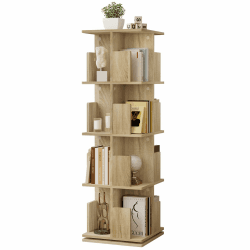 EUGAD drehbares Bücherregal Raumteiler Standregal Drehregal Büroregal Dekoregal 360° frei drehbar mit 4 Ebenen MDF helle Eiche 40x129x40 cm 0009SHG