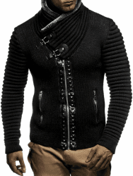 Leif Nelson Herren Strickjacke mit Reißverschluss in Regular Fit, Männer Cardigan in Langarm Design, ideal für Casual und Business-Looks M Schwarz Anthrazit