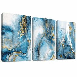 3 Pcs Goldener Blauer Ozean Nordischer Marmor Mit Rahmen Leinwand Bilder Leinwand Malerei Poster Abstrakt Bild auf Leinwand Wandbilder Wohnzimmer Schlafzimmer Wanddekoration 90x40cm (12"x16"x3pcs) Goldener Blauer Ozean Nordischer Marmor 30x40cmx3