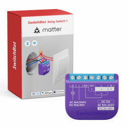 SwitchBot Wlan Schalter kompatibel mit Alexa/Apple Home/Google Home, Leistungsmessendes Relaisschaltmodul mit integriertem Bluetooth Repeater und Trockenkontakt, Wi-Fi 2,4 GHz (Schalter 1), 16A