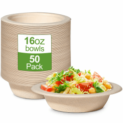 GREENESAGE 50 Stück Suppenschalen Braun Einweg Pappschalen 470ML aus Zuckerrohr Einweggeschirr Schalen Einmal Einwegsuppenschale Bio Suppenschüssel Rund Kompostierbares
