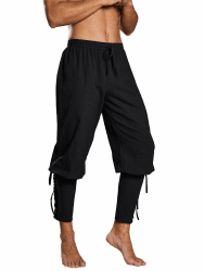 Runcati Herren Piratenhose Mittelalter Hose Cosplay Kostüm Schnürhose Renaissance Wikinger Steampunk Freizeithose Schwarz S