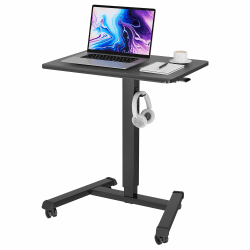 BONTEC 65×45cm Stehpult Höhenverstellbarer Schreibtisch/Mobiler Stehtisch mit 4 Rollen, Steh-Sitz Schreibtisch mit Rädern, Überbett-Tisch für Wohnzimmer, Max 15KG,Schwarz