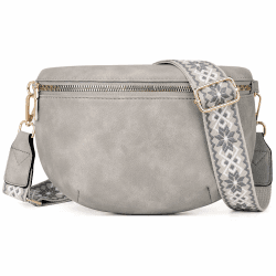 Roulens Kleine Damen Umhängetaschen,Elegant Bauchtasche Damen,Umhängetasche aus Veganes PU Leder,Crossbody Bag Damen,RFID Blockierung Kartenschlitz Brusttasche mit Verstellbar Abnehmbar Breiter Gurt B-reisgrau