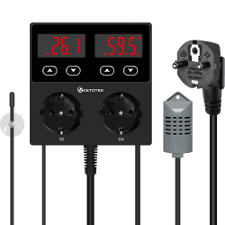 KETOTEK Thermostat Hygrostat Steckdose Digital, Temperaturregler Feuchtigkeitregler Steckdose mit 2 Fühler 230V, Temperatur Feuchtigkeit Regler für Gewächshaus Pilz Terrarium