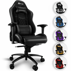 KLIM Esports Gaming Stuhl - NEU - Mit Lenden- und Nackenstütze - Verstellbar Gaming Sessel Ergonomisch PC Stuhl - 150 kg Belastbarkeit - Schwarz Gamer Chair Schwarz