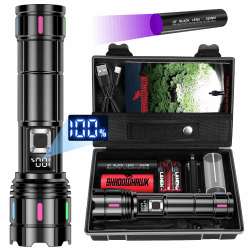Shadowhawk Taschenlampe Led Aufladbar 500000 Lumen, XHM90.2 30W Led Taschenlampe Extrem Hell, LCD Display taschenlampen Starke Taschenlampe USB C Batteriebetrieben, IP67 Flashlight für Camping Outdoor