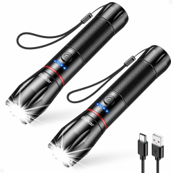 Blukar LED Taschenlampe Aufladbar, 2 Stück 2000 Lumen Extrem Helle Zoombare Taschenlampen mit 5 Lichtmodi & Langer Betriebsdauer, IPX6 Wasserdichte Handlampe für Camping, Wandern, Angeln, Notfäll