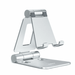 NULAXY Verstellbar Handy Ständer Tisch: Faltbarer Handy Halterung Halter Aluminium Phone Stand für Schreibtisch Kompatibel mit iPhone 16 15 14 13 12 11 Pro Max Xs Xr X 8, Galaxy, alle Handys - Silber