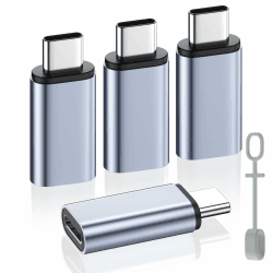 MoKo Lightning auf USB C Adapter 4 Stück, Adapter Lightning auf USB C mit Laden Datenübertragung für iPhone 16/15 Pro Max Plus, iPad, Galaxy S24/S23, mit Anti-Lost Loop, Nicht für Audio/OTG, Grau