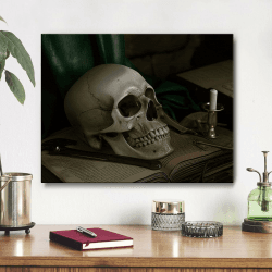 JBER Gerahmte Wand Kunst Gothic Halloween Leinwand mit modernen Vintage Totenkopf Malerei für Wohnzimmer, Schlafzimmer, Büro & Heimtextilien, 30x40cm