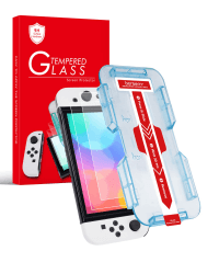 BERSEM 2 Stück Schutzfolie aus gehärtetem Glas Kompatibel mit Nintendo Switch OLED 7 Zoll 2021, Automatische Ausrichtung Bausatz/9H Härte/Transparent HD Klar/Anti-Kratzer/Hohe Reaktion